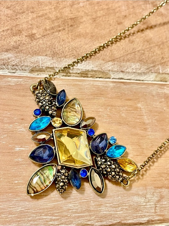 Elegantique Jewelry - Unique Gold-Tone Blue & Gold Rhinestone Statement Necklace - Stunning!